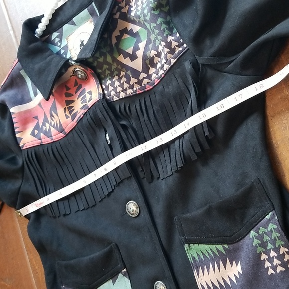Fashion Express USA Womens Black Fringe Printed Western Jacket Size Medi… - Picture 12 of 14